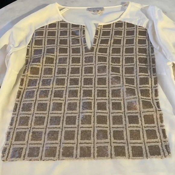 1.STATE Sequin-Grid Blouse, Size Medium - Picture 2 of 8
